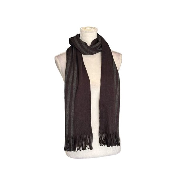 Stylish Unisex Wool & Acrylic Striped Scarf With Fringe Ends - Picture 1 of 11